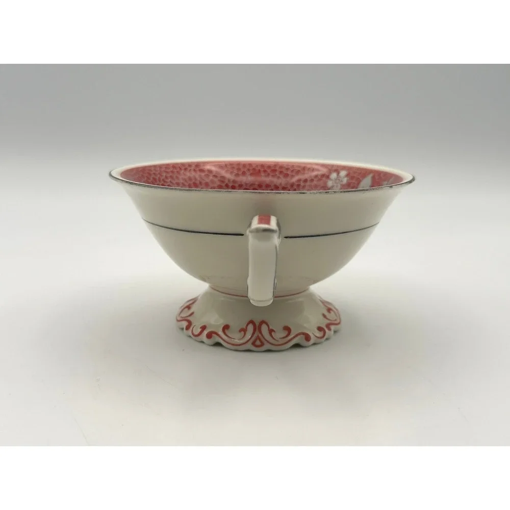 Vintage Seltmann Weiden Germany Tea Cup Saucer Plate Set Red Silver Plated Trim